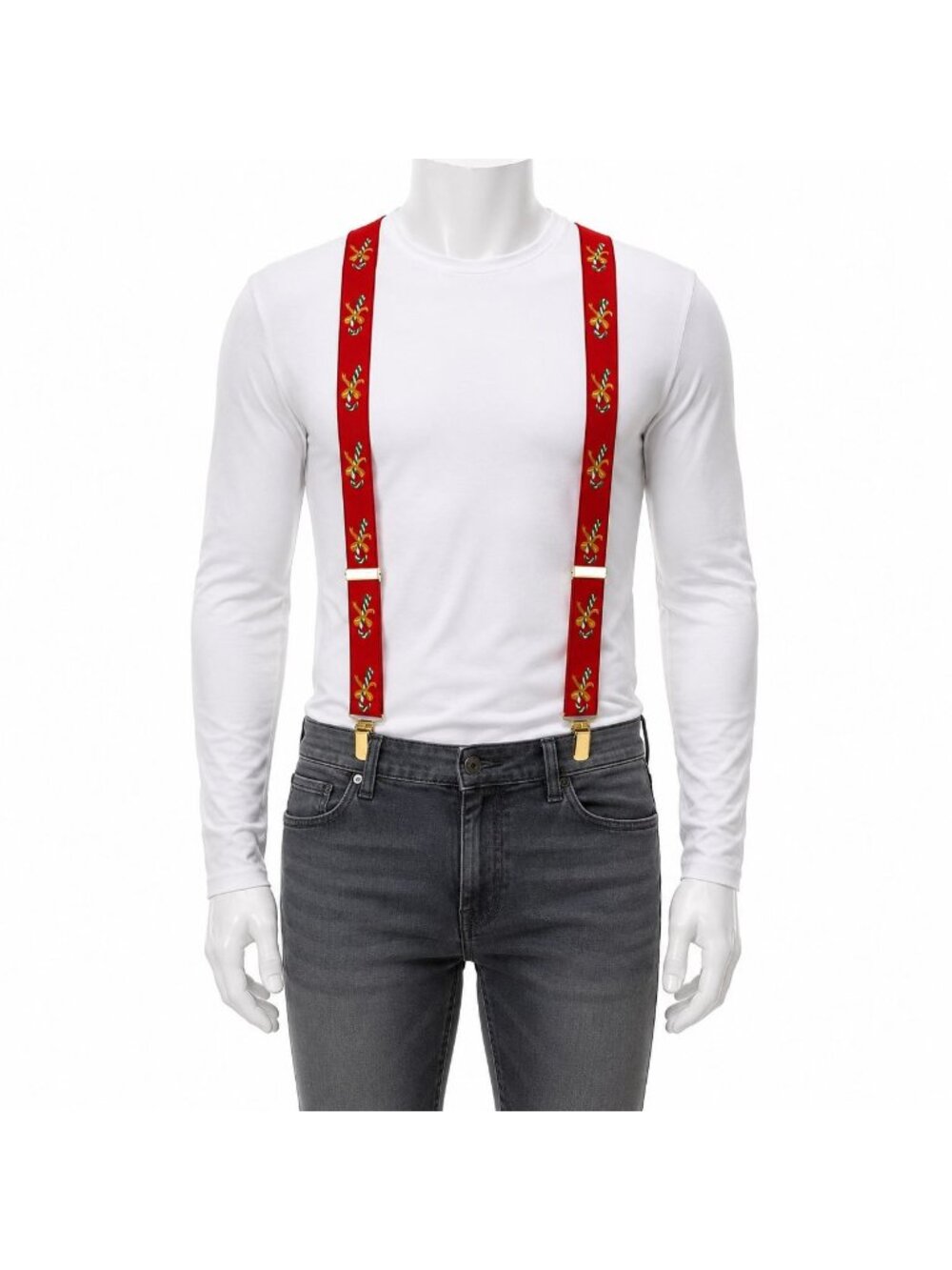 Red Candy Cane Suspenders Gold Tone Clips Adjustable Christmas Holiday Vintage